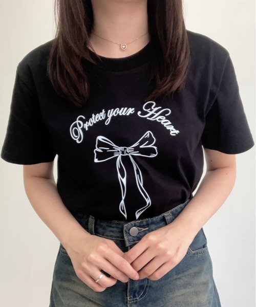 kirakiraShop(キラキラショップ)の「リボン プリント Tシャツ 半袖(Tシャツ/カットソー・レディース・ブラック/ホワイト・M/L)」の11枚目の写真