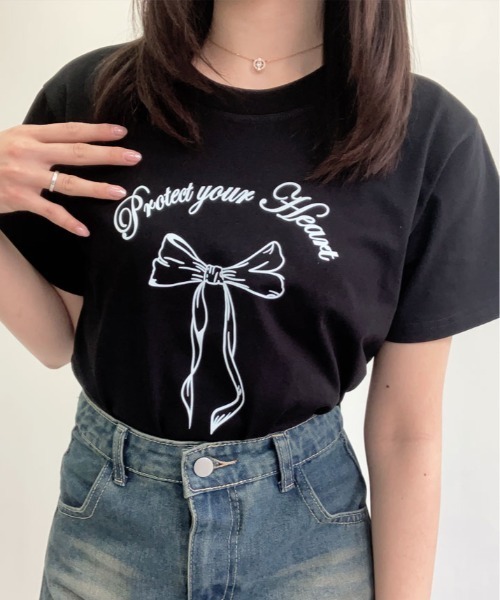kirakiraShop(キラキラショップ)の「リボン プリント Tシャツ 半袖(Tシャツ/カットソー・レディース・ブラック/ホワイト・M/L)」の10枚目の写真