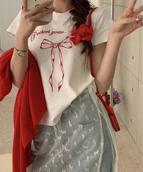 kirakiraShop(キラキラショップ)の「リボン プリント Tシャツ 半袖(Tシャツ/カットソー・レディース・ブラック/ホワイト・M/L)」の20枚目の写真
