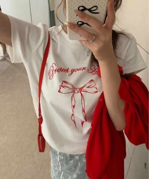 kirakiraShop(キラキラショップ)の「リボン プリント Tシャツ 半袖(Tシャツ/カットソー・レディース・ブラック/ホワイト・M/L)」の21枚目の写真