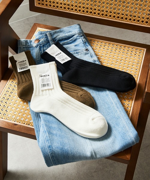 decka Quality socks(デカクオリティソックス)の「【decka Quality socks】Low Gauge Rib Socks | Short Length(ソックス/靴下・メンズ・ベージュ/ブラック/オリーブ/ストーン/ホワイト・1/2)」の2枚目の写真