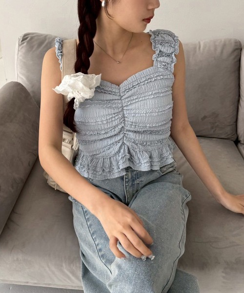 one after another NICE CLAUP(ワンアフターアナザーナイスクラップ)の「カップ付きレースビスチェ(タンクトップ・レディース・オフホワイト/ブラック/サックスブルー・FREE)」の3枚目の写真