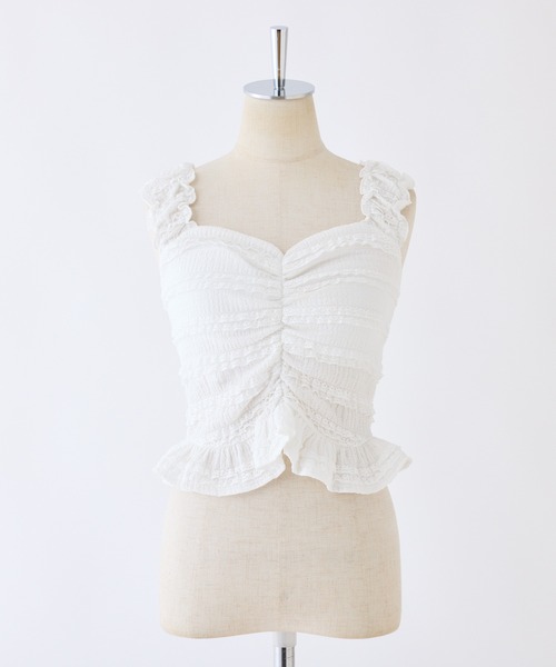 one after another NICE CLAUP(ワンアフターアナザーナイスクラップ)の「カップ付きレースビスチェ(タンクトップ・レディース・オフホワイト/ブラック/サックスブルー・FREE)」の15枚目の写真