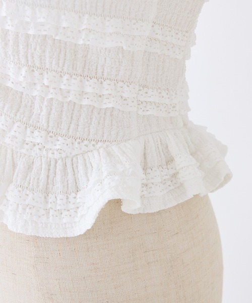 one after another NICE CLAUP(ワンアフターアナザーナイスクラップ)の「カップ付きレースビスチェ(タンクトップ・レディース・オフホワイト/ブラック/サックスブルー・FREE)」の10枚目の写真