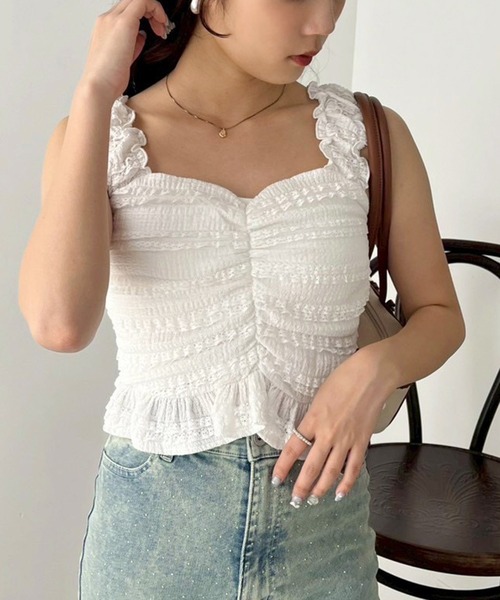 one after another NICE CLAUP(ワンアフターアナザーナイスクラップ)の「カップ付きレースビスチェ(タンクトップ・レディース・オフホワイト/ブラック/サックスブルー・FREE)」の5枚目の写真