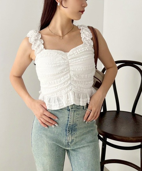 one after another NICE CLAUP(ワンアフターアナザーナイスクラップ)の「カップ付きレースビスチェ(タンクトップ・レディース・オフホワイト/ブラック/サックスブルー・FREE)」の6枚目の写真