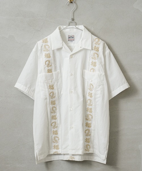 HOUSTON ヒューストン 41219 EMB CUBA SHIRT（福）キューバシャツ
