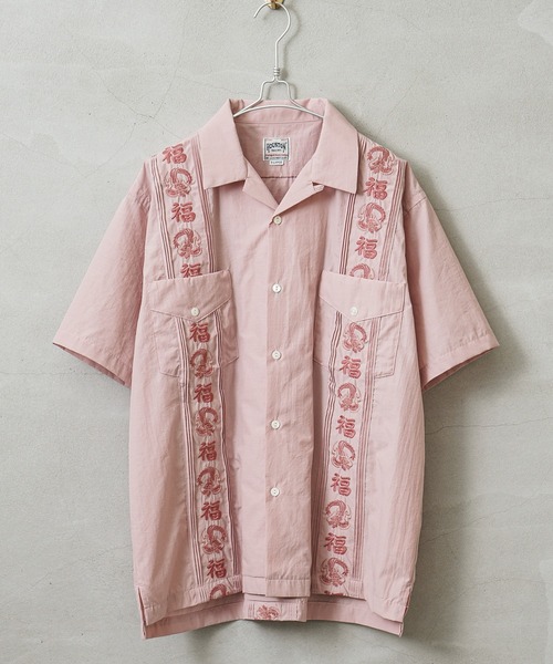 HOUSTON(ヒューストン)の「HOUSTON ヒューストン 41219 EMB CUBA SHIRT(福)キューバシャツ(シャツ/ブラウス・メンズ・オフホワイト/ブラック/ピンク・M/L/XL/XXL)」の3枚目の写真