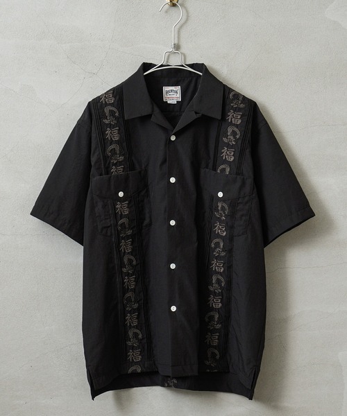 HOUSTON(ヒューストン)の「HOUSTON ヒューストン 41219 EMB CUBA SHIRT(福)キューバシャツ(シャツ/ブラウス・メンズ・オフホワイト/ブラック/ピンク・M/L/XL/XXL)」の1枚目の写真