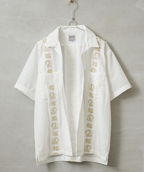 HOUSTON(ヒューストン)の「HOUSTON ヒューストン 41219 EMB CUBA SHIRT(福)キューバシャツ(シャツ/ブラウス・メンズ・オフホワイト/ブラック/ピンク・M/L/XL/XXL)」の8枚目の写真