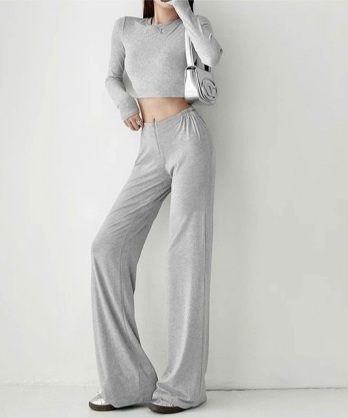 gossip!ロサンゼルス(ゴシップロサンゼルス)の「【Y2Kガーリー】スタイルアップ*ストレートカジュアルパンツ(スウェットパンツ・レディース・ブラック/ブラウン/グレー・FREE)」の7枚目の写真