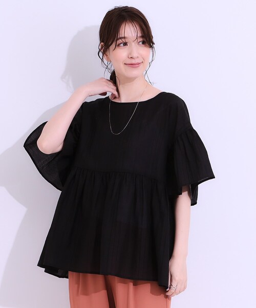 Cutie Blonde(キューティーブロンド)の「【S-LL】ふわっと揺れる ペプラムデザインブラウス(シャツ/ブラウス・レディース・ピンク系/ライトイエロー系/ブラック・04/03/02/01)」の17枚目の写真