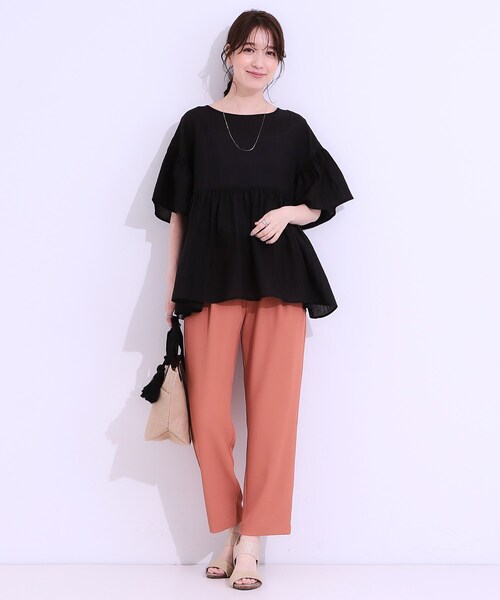 Cutie Blonde(キューティーブロンド)の「【S-LL】ふわっと揺れる ペプラムデザインブラウス(シャツ/ブラウス・レディース・ピンク系/ライトイエロー系/ブラック・04/03/02/01)」の19枚目の写真