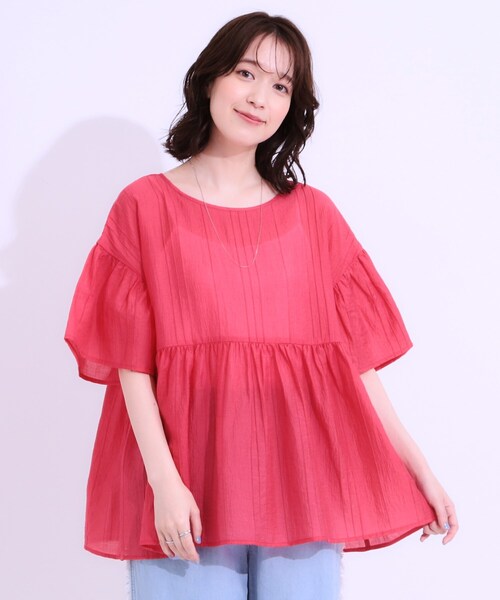 Cutie Blonde(キューティーブロンド)の「【S-LL】ふわっと揺れる ペプラムデザインブラウス(シャツ/ブラウス・レディース・ピンク系/ライトイエロー系/ブラック・04/03/02/01)」の21枚目の写真