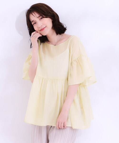 Cutie Blonde(キューティーブロンド)の「【S-LL】ふわっと揺れる ペプラムデザインブラウス(シャツ/ブラウス・レディース・ピンク系/ライトイエロー系/ブラック・04/03/02/01)」の14枚目の写真