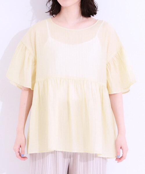 Cutie Blonde(キューティーブロンド)の「【S-LL】ふわっと揺れる ペプラムデザインブラウス(シャツ/ブラウス・レディース・ピンク系/ライトイエロー系/ブラック・04/03/02/01)」の5枚目の写真