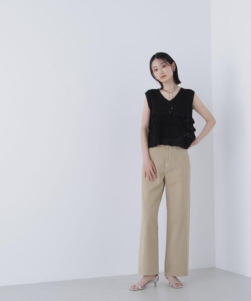 NATURAL BEAUTY BASIC(ナチュラルビューティーベーシック)の「◇透かし編みフリルニット(ニット/セーター・レディース・レッド/オフホワイト/ブラック・FREE)」の5枚目の写真
