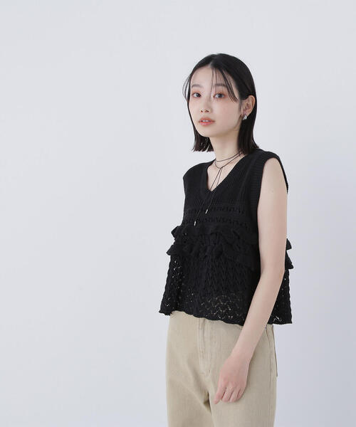 NATURAL BEAUTY BASIC(ナチュラルビューティーベーシック)の「◇透かし編みフリルニット(ニット/セーター・レディース・レッド/オフホワイト/ブラック・FREE)」の19枚目の写真