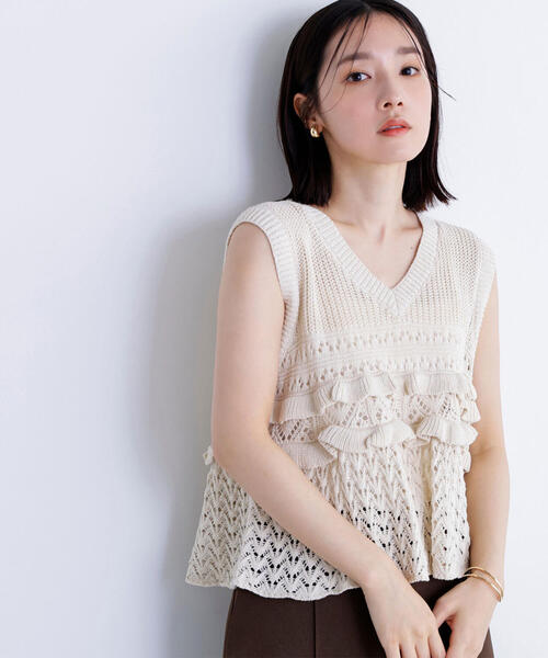 新品未使用品　snv.フリルニット　新品 ◇透かし編みフリルニット（ニット/セーター）｜NATURAL BEAUTY