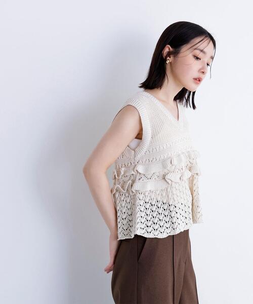 NATURAL BEAUTY BASIC(ナチュラルビューティーベーシック)の「◇透かし編みフリルニット(ニット/セーター・レディース・レッド/オフホワイト/ブラック・FREE)」の17枚目の写真