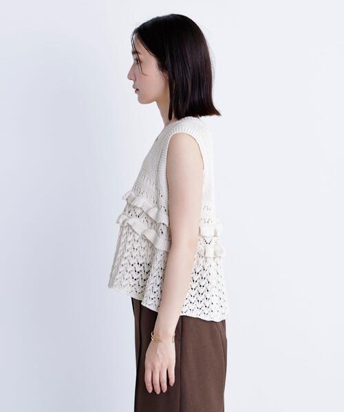NATURAL BEAUTY BASIC(ナチュラルビューティーベーシック)の「◇透かし編みフリルニット(ニット/セーター・レディース・レッド/オフホワイト/ブラック・FREE)」の22枚目の写真