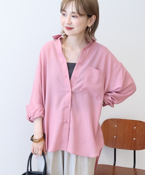 AMERICAN HOLIC（アメリカンホリック）の「シアーボイルオーバーシルエットシャツ（シャツ/ブラウス・レディース・アイボリー/マスタード/ブラック/ベージュ/ピンク/カーキ・M/L）」の6枚目の写真