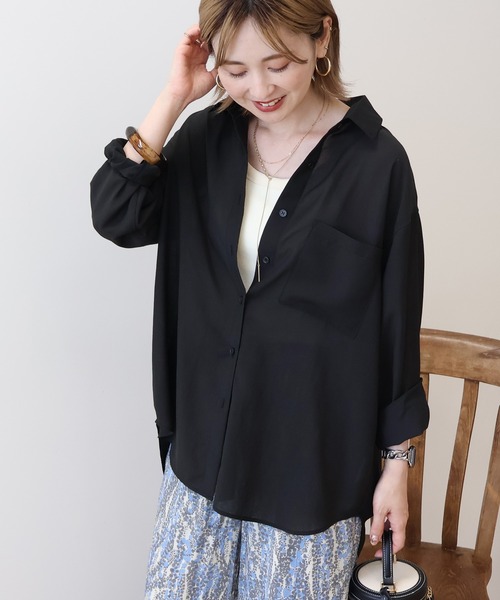 AMERICAN HOLIC（アメリカンホリック）の「シアーボイルオーバーシルエットシャツ（シャツ/ブラウス・レディース・アイボリー/マスタード/ブラック/ベージュ/ピンク/カーキ・M/L）」の2枚目の写真