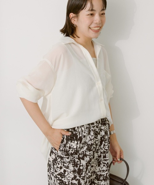 AMERICAN HOLIC（アメリカンホリック）の「シアーボイルオーバーシルエットシャツ（シャツ/ブラウス・レディース・アイボリー/マスタード/ブラック/ベージュ/ピンク/カーキ・M/L）」の7枚目の写真