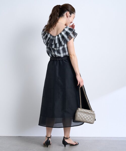 La boutique BonBon チェック2WAYフリルオフショルブラウス