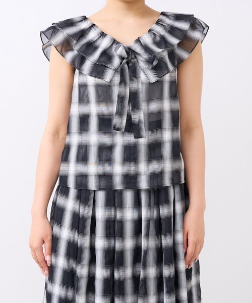 La boutique BonBon(ラブティックボンボン)の「【セットアップ可】シアーオンブレーチェック2WAYフリルオフショルブラウス(シャツ/ブラウス・レディース・ブラウン/ブラック・FREE)」の21枚目の写真