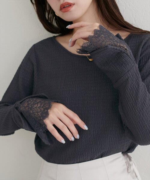 natural couture(ナチュラルクチュール)の「【WEB限定】レース袖切り替えカットソー(Tシャツ/カットソー・レディース・チャコールグレー/オフホワイト/ブラック/ピンク系その他/ボルドー/ブルー・FREE)」の21枚目の写真