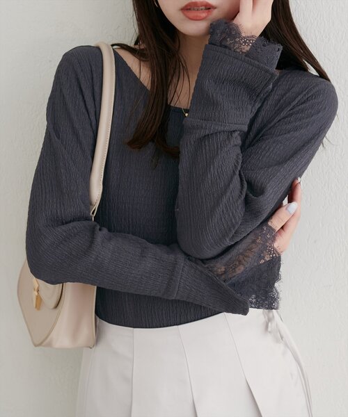 natural couture(ナチュラルクチュール)の「【WEB限定】レース袖切り替えカットソー(Tシャツ/カットソー・レディース・チャコールグレー/オフホワイト/ブラック/ピンク系その他/ボルドー/ブルー・FREE)」の22枚目の写真