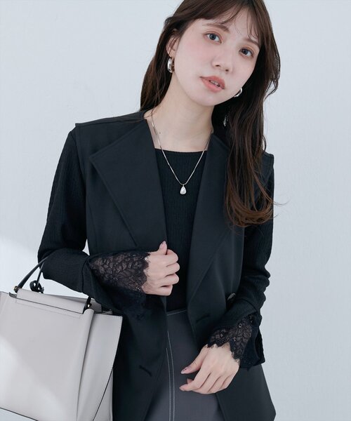 natural couture(ナチュラルクチュール)の「【WEB限定】レース袖切り替えカットソー(Tシャツ/カットソー・レディース・チャコールグレー/オフホワイト/ブラック/ピンク系その他/ボルドー/ブルー・FREE)」の7枚目の写真