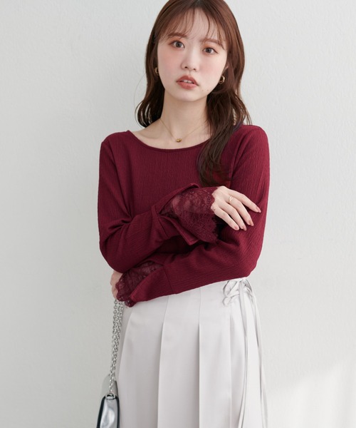 natural couture(ナチュラルクチュール)の「【WEB限定】レース袖切り替えカットソー(Tシャツ/カットソー・レディース・チャコールグレー/オフホワイト/ブラック/ピンク系その他/ボルドー/ブルー・FREE)」の13枚目の写真