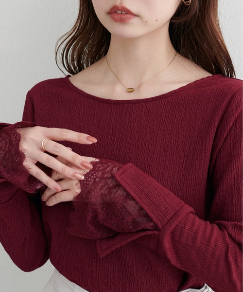 natural couture(ナチュラルクチュール)の「【WEB限定】レース袖切り替えカットソー(Tシャツ/カットソー・レディース・チャコールグレー/オフホワイト/ブラック/ピンク系その他/ボルドー/ブルー・FREE)」の11枚目の写真