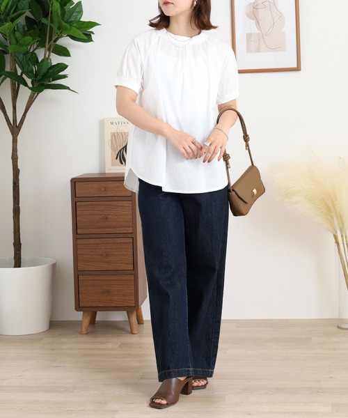 ブラウス シャツ to touch コットンクロス リブ半袖 レディース セール】to touch コットンクロス リブ半袖（シャツ/ブラウス