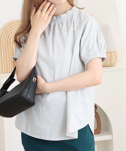 ブラウス シャツ to touch コットンクロス リブ半袖 レディース セール】to touch コットンクロス リブ半袖（シャツ/ブラウス