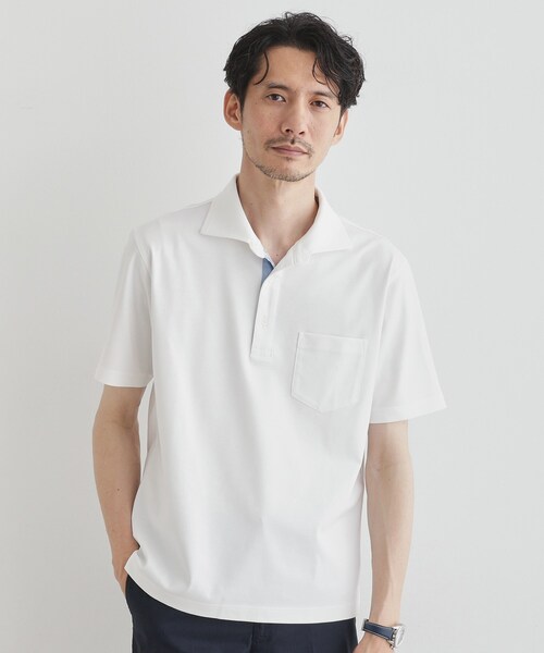Bristol ホワイト ポロシャツ ACTIVE TAILOR】リンクスジャカードポロシャツ｜メンズ