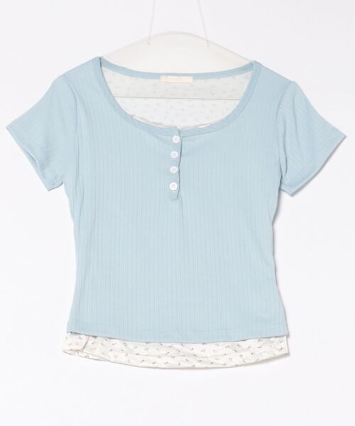 frunco（フランコ）の「小花柄レイヤーTシャツ（Tシャツ/カットソー・レディース・アイボリー/グリーン/ブルー/ピンク/ネイビー・ONE SIZE）」の9枚目の写真