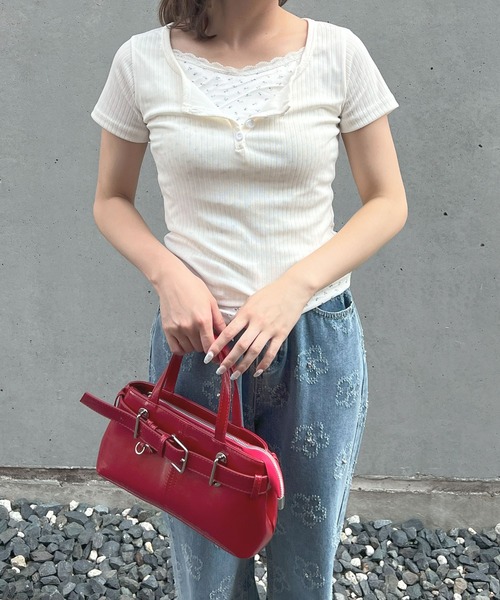 frunco（フランコ）の「小花柄レイヤーTシャツ（Tシャツ/カットソー・レディース・アイボリー/グリーン/ブルー/ピンク/ネイビー・ONE SIZE）」の15枚目の写真