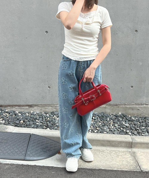 frunco（フランコ）の「小花柄レイヤーTシャツ（Tシャツ/カットソー・レディース・アイボリー/グリーン/ブルー/ピンク/ネイビー・ONE SIZE）」の17枚目の写真