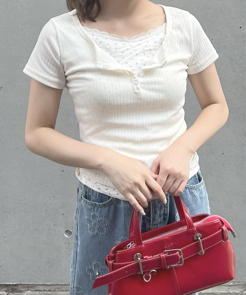 frunco（フランコ）の「小花柄レイヤーTシャツ（Tシャツ/カットソー・レディース・アイボリー/グリーン/ブルー/ピンク/ネイビー・ONE SIZE）」の13枚目の写真