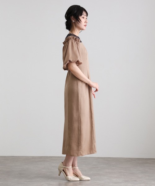 atlo(アトロ)の「ミモレ丈&袖あり フォーマル ヴィンテージ風サテン Iライン ラメドット チュール セレモニー 結婚式 二次会 パーティー ドレス オケージョンドレス お呼ばれ 同窓会 成人式 (ドレス・レディース・キャメル/ダークブラウン/ブラック・L/M)」の11枚目の写真
