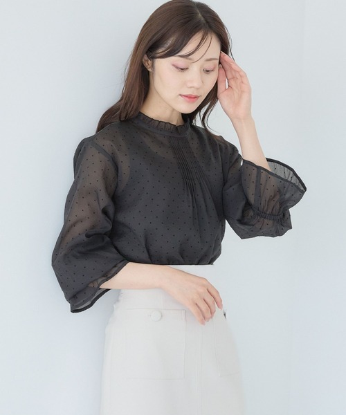 Andemiu(アンデミュウ)の「フロッキードットシアーブラウス579751(シャツ/ブラウス・レディース・ブラック/ベージュ・FREE)」の2枚目の写真
