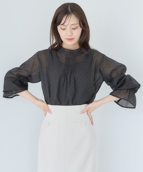 Andemiu(アンデミュウ)の「フロッキードットシアーブラウス579751(シャツ/ブラウス・レディース・ブラック/ベージュ・FREE)」の6枚目の写真