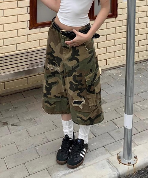 HALEY PESCA(ヘーリーペスカ)の「HALEY PESCA/迷彩柄 ハーフバギーパンツ(デニムパンツ・レディース・カモフラージュ・SMALL/MEDIUM/LARGE)」の5枚目の写真