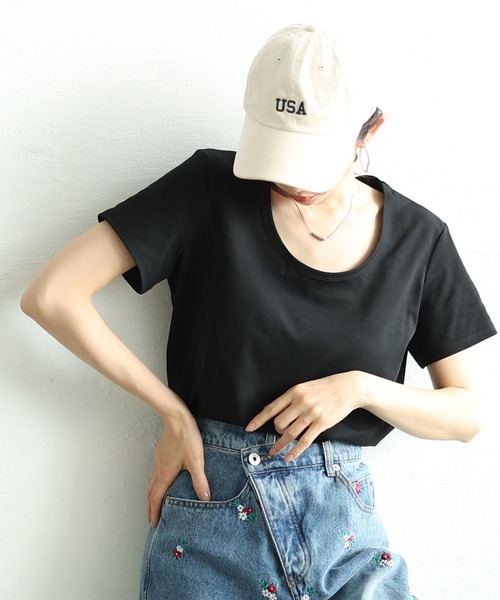 Ruwan yu（ルワンユー）の「シルクタッチUネックTシャツ【大きいサイズ対応】（Tシャツ/カットソー・レディース・ホワイト/ブラック・L/LL/3L/4L）」の2枚目の写真