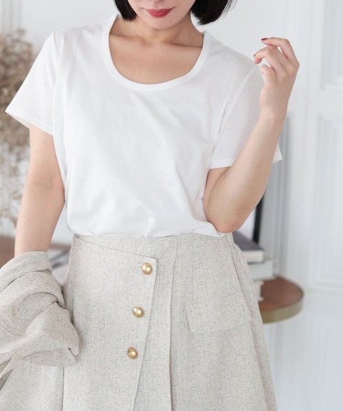 Ruwan yu（ルワンユー）の「シルクタッチUネックTシャツ【大きいサイズ対応】（Tシャツ/カットソー・レディース・ホワイト/ブラック・L/LL/3L/4L）」の6枚目の写真