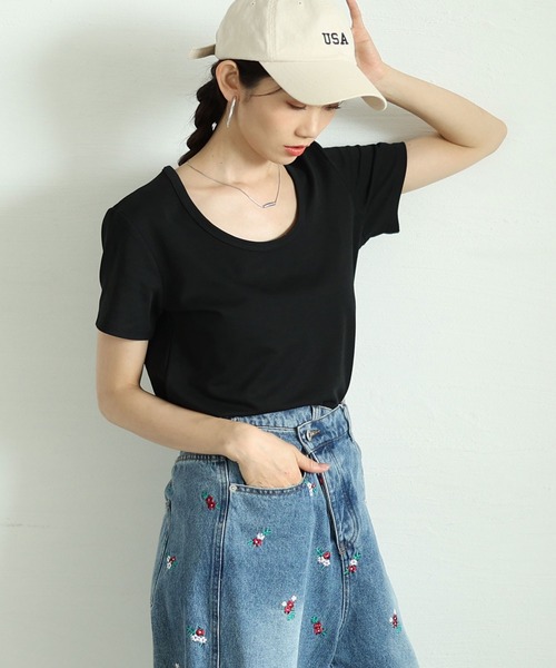 Ruwan yu（ルワンユー）の「シルクタッチUネックTシャツ【大きいサイズ対応】（Tシャツ/カットソー・レディース・ホワイト/ブラック・L/LL/3L/4L）」の14枚目の写真