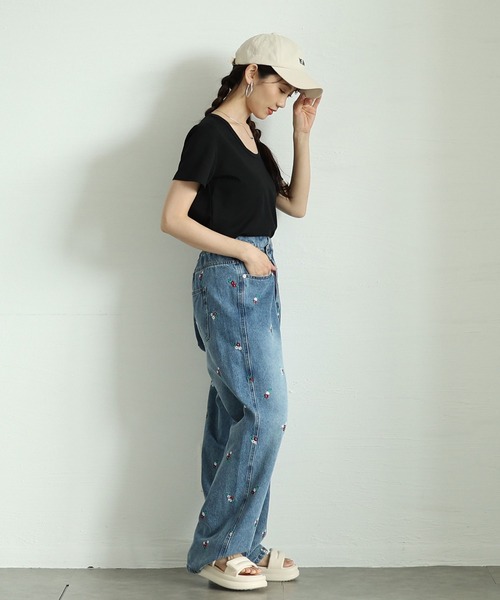 Ruwan yu（ルワンユー）の「シルクタッチUネックTシャツ【大きいサイズ対応】（Tシャツ/カットソー・レディース・ホワイト/ブラック・L/LL/3L/4L）」の16枚目の写真